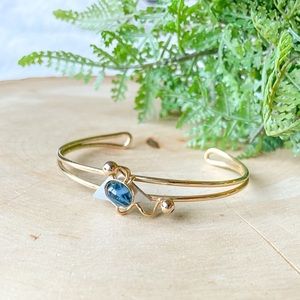 Christophe Poly Silver & Gold Art Deco Minimalist Blue Stone Cuff Bracelet